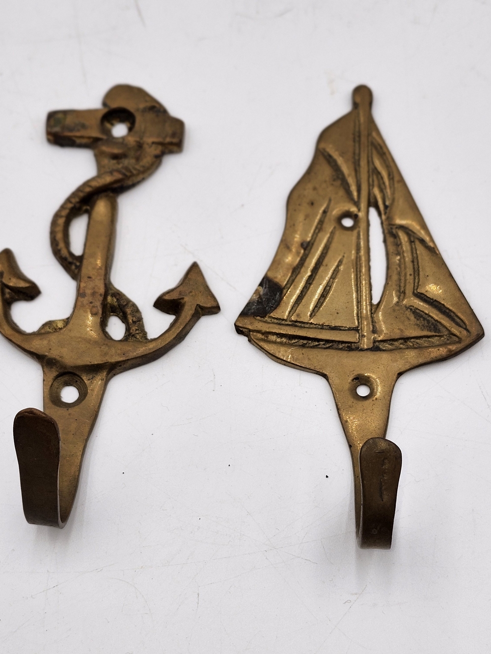 Stanley Brass-Toned Nautical Wall Hooks - Anchor & Sailboat